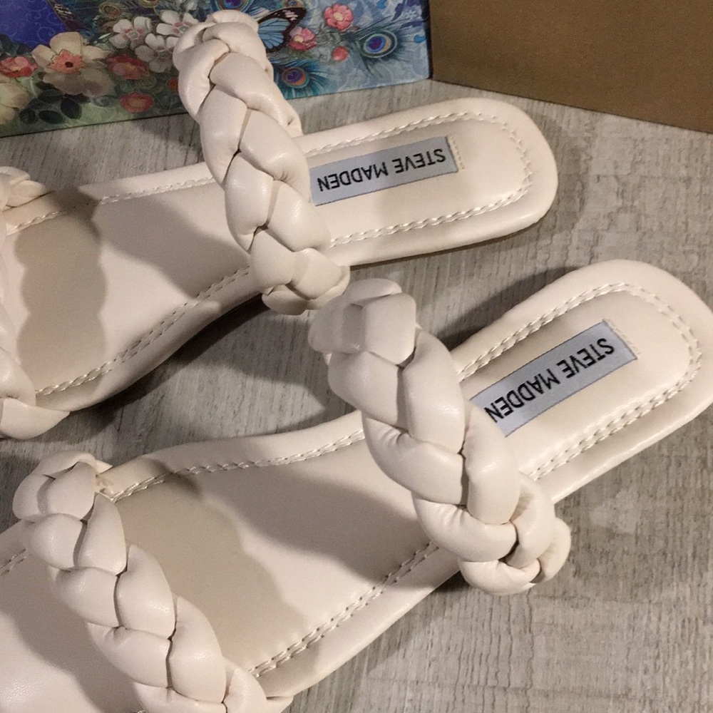 Steve Madden Ivory Bone Braided Flat Sandal,C - Picture 5 of 8